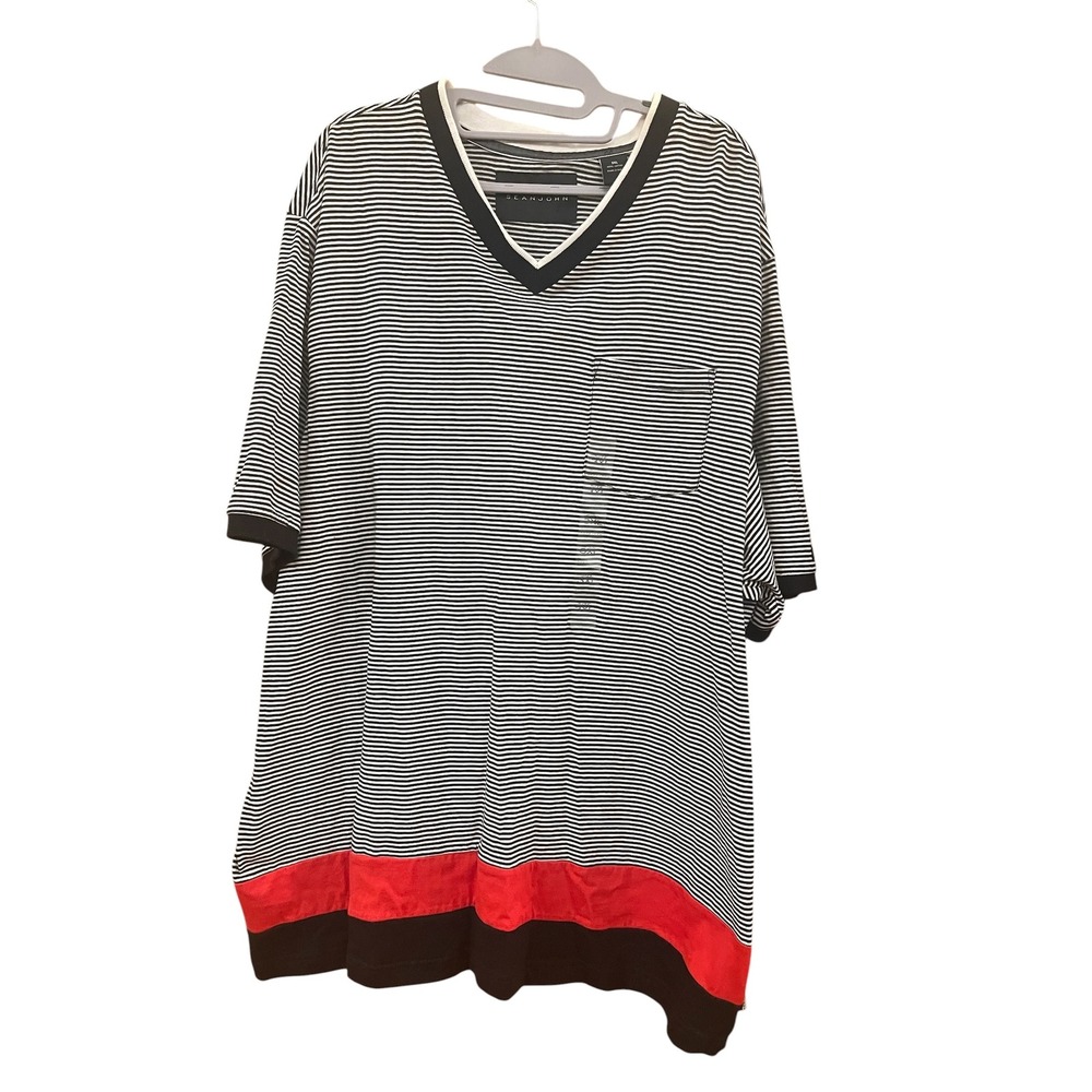 Sean John Mens 3XL V-Neck Striped Colorblock Pocket T-Shirt Black White Red